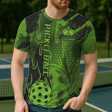 Load image into Gallery viewer, Black And Green Flame Custom Pickleball T-Shirts For Men And Women, Pickleball Uniforms Team Pickleball Jerseys IPHW7742