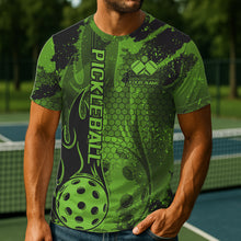 Load image into Gallery viewer, Black And Green Flame Custom Pickleball T-Shirts For Men And Women, Pickleball Uniforms Team Pickleball Jerseys IPHW7742
