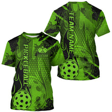 Load image into Gallery viewer, Black And Green Flame Custom Pickleball T-Shirts For Men And Women, Pickleball Uniforms Team Pickleball Jerseys IPHW7742