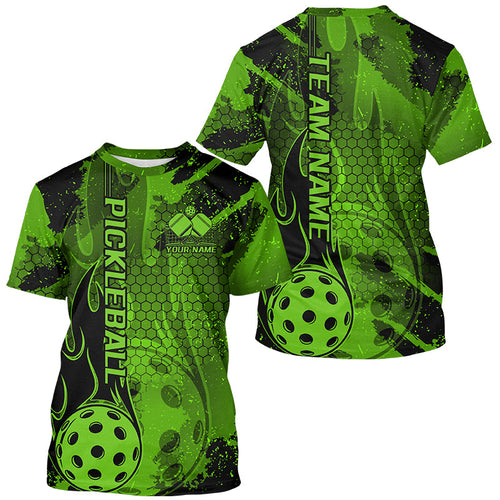 Black And Green Flame Custom Pickleball T-Shirts For Men And Women, Pickleball Uniforms Team Pickleball Jerseys IPHW7742