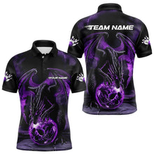 Load image into Gallery viewer, Black And Purple Custom Bowling Team Shirts For Men, Dragon Bowling Uniform Bowler Outfits IPHW7990