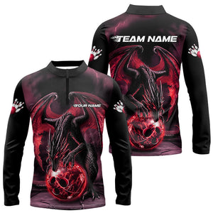 Black And Red Custom Bowling Team Shirts For Men, Dragon Bowling Uniform Bowler Outfits IPHW7991