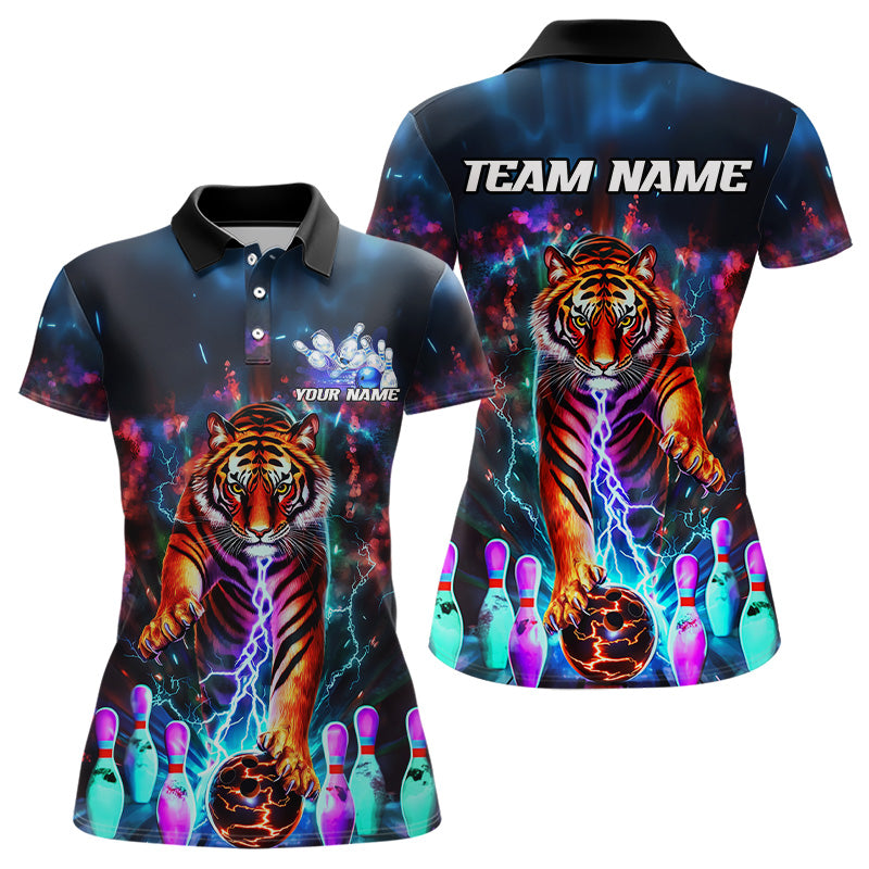 Custom Colorful Thunder Lightning Tiger Ladies Bowling Team Shirts, Bowling League Shirt IPHW7996