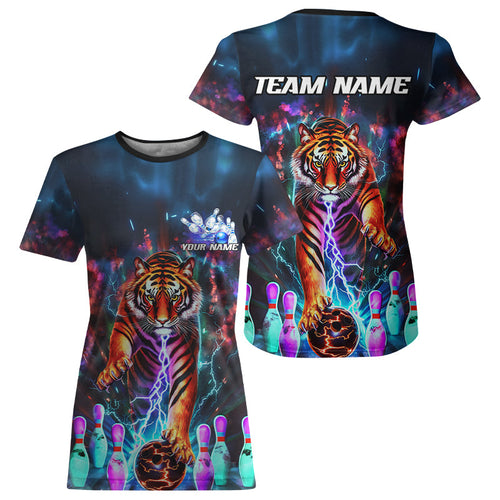 Custom Colorful Thunder Lightning Tiger Bowling Team Women T-Shirts, Bowling League IPHW7996