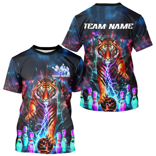 Custom Colorful Thunder Lightning Tiger Bowling Team Men T-Shirts, Bowling League IPHW7996