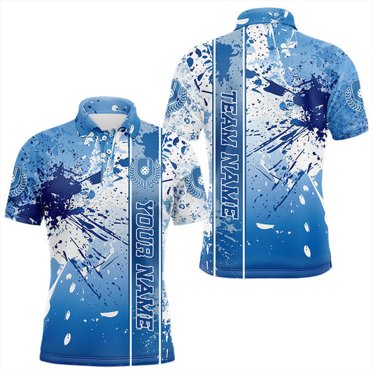 Blue And White Splatter Custom Pickleball Polo Shirts For Men, Pickleball Team Uniform IPHW8203