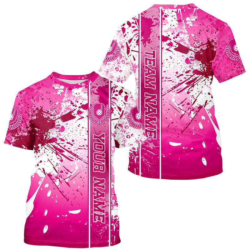 Pink And White Splatter Custom Pickleball T-Shirts For Men, Pickleball Team Uniform IPHW8204