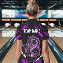 Load image into Gallery viewer, Custom Black And Purple Dragon Bowling Polo Shirts For Women, Dragon Bowling League Shirt IPHW8673