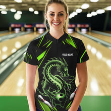 Load image into Gallery viewer, Custom Black And Green Dragon Womens Bowling Quarter-Zip Shirt, Dragon Bowling League Shirt IPHW8674