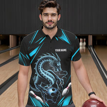 Load image into Gallery viewer, Custom Black And Blue Dragon Bowling Polo Shirts For Men, Dragon Bowling League Shirt IPHW8675