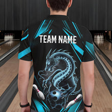 Load image into Gallery viewer, Custom Black And Blue Dragon Bowling Polo Shirts For Men, Dragon Bowling League Shirt IPHW8675