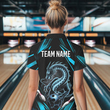 Load image into Gallery viewer, Custom Black And Blue Dragon Bowling Polo Shirts For Women, Dragon Bowling League Shirt IPHW8675