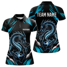 Load image into Gallery viewer, Custom Black And Blue Dragon Bowling Polo Shirts For Women, Dragon Bowling League Shirt IPHW8675