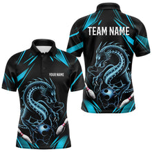 Load image into Gallery viewer, Custom Black And Blue Dragon Bowling Polo Shirts For Men, Dragon Bowling League Shirt IPHW8675