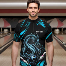 Load image into Gallery viewer, Custom Black And Blue Dragon Bowling Quarter-Zip Shirts For Men, Dragon Bowling League Shirt IPHW8675