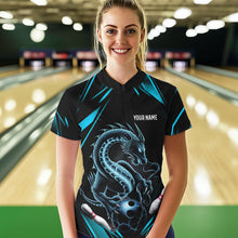 Load image into Gallery viewer, Custom Black And Blue Dragon Womens Bowling Quarter-Zip Shirts, Dragon Bowling League Shirt IPHW8675