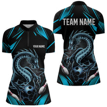 Load image into Gallery viewer, Custom Black And Blue Dragon Womens Bowling Quarter-Zip Shirts, Dragon Bowling League Shirt IPHW8675