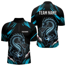 Load image into Gallery viewer, Custom Black And Blue Dragon Bowling Quarter-Zip Shirts For Men, Dragon Bowling League Shirt IPHW8675