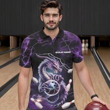 Load image into Gallery viewer, Custom Black And Purple Thunder Lightning Dragon Bowling Team Polo Shirts For Men IPHW8678