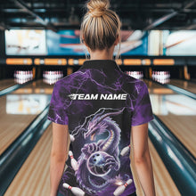 Load image into Gallery viewer, Custom Black And Purple Thunder Lightning Dragon Bowling Team Polo Shirts For Women IPHW8678