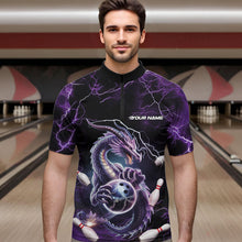 Load image into Gallery viewer, Custom Black And Purple Thunder Lightning Dragon Bowling Team Quarter-Zip Shirts For Men IPHW8678