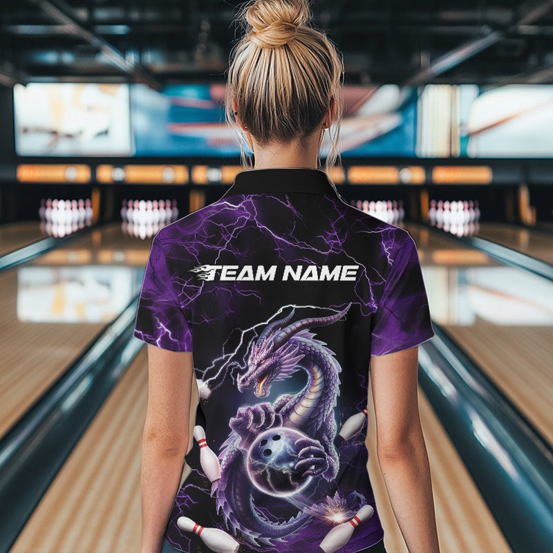 Custom Black And Purple Thunder Lightning Dragon Bowling Team Quarter-Zip Shirts For Women IPHW8678