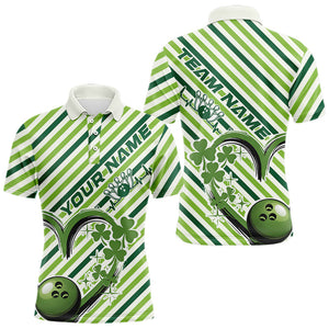 Custom Saint Patricks Day Heart Bowling Polo Shirt For Men, Lucky Bowling Team League Shirt IPHW8683