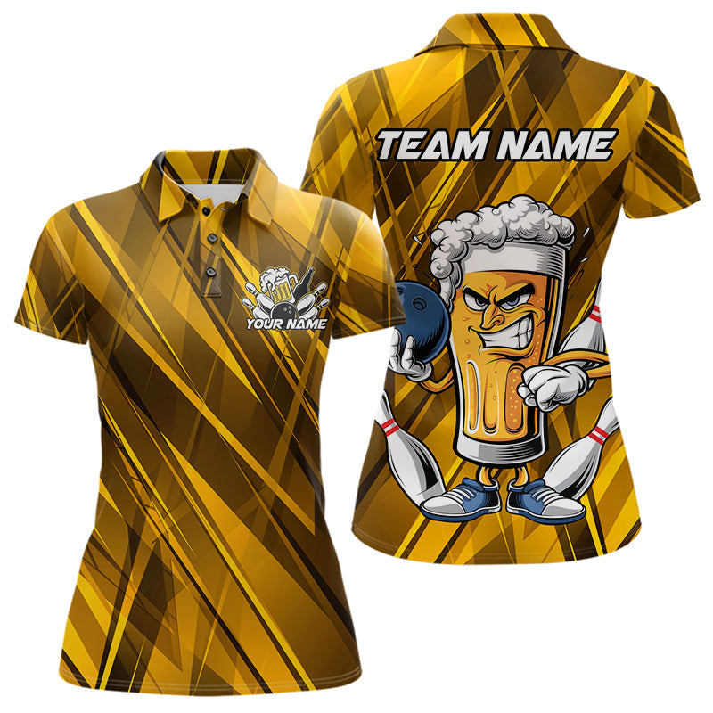 Custom Funny Beer Bowling Women Polo Shirts For Bowlers, Humorous Beer And Bowling Jerseys IPHW8932