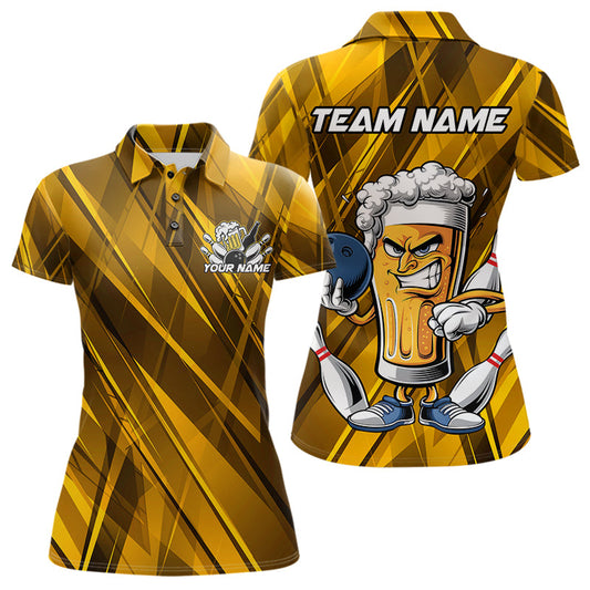 Custom Funny Beer Bowling Women Polo Shirts For Bowlers, Humorous Beer And Bowling Jerseys IPHW8932