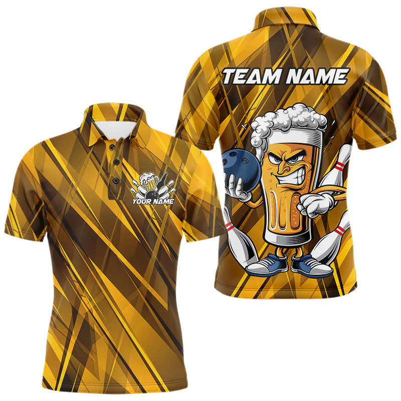 Custom Funny Beer Bowling Men Polo Shirts For Bowlers, Humorous Beer And Bowling Jerseys IPHW8932