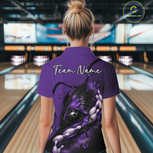 Load image into Gallery viewer, Custom Purple Butterfly Bowling Women Quarter-Zip Shirts, Team Tournament Bowlers Outfit IPHW11043