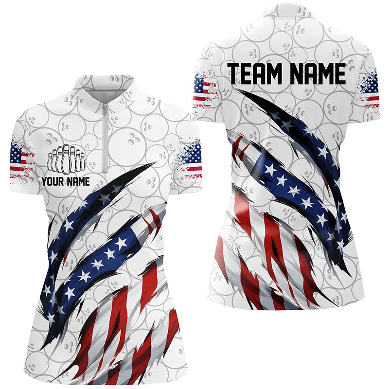 Custom Us Flag Bowling Polo Shirts For Men, Patriotic Bowling Team Shirts Bowling Outfits IPHW6867