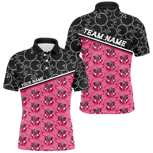 Pink Ribbons Bowling Pattern Custom Breast Cancer Awareness Bowling Shirts For Men And Women IPHW7006