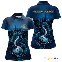 Load image into Gallery viewer, Custom Black And Blue Dragon Bowling Polo Shirts For Women, Dragon League Team Shirt IPHW9532