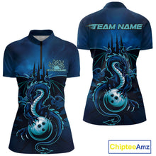 Load image into Gallery viewer, Custom Black And Blue Dragon Bowling Women Quarter-Zip Shirt, Dragon League Team Shirt IPHW9532