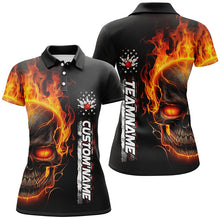 Load image into Gallery viewer, Flame Skull American Flag Custom Team Bowling Shirts For Women, Patriotic Bowling Shirt IPHW5144