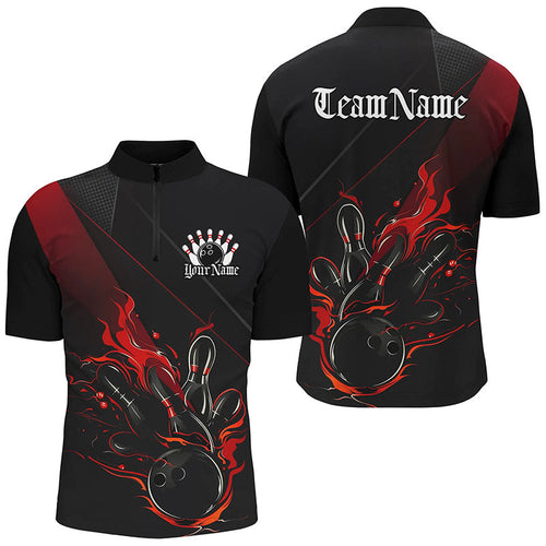 Custom Bowling Uniforms Black And Red Bowling Flame Shirts For Men Bowling Team Jerseys IPHW7204