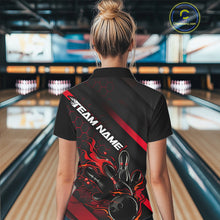 Load image into Gallery viewer, Custom Black And Red Flame Bowling Shirts For Women, Bowling Team Bowling League Shirts IPHW7210