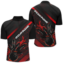 Load image into Gallery viewer, Custom Black And Red Flame Bowling Shirts For Men, Bowling Team Bowling League Shirts IPHW7210