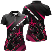 Load image into Gallery viewer, Custom Black And Pink Flame Bowling Shirts For Women, Bowling Team Bowling League Shirts IPHW7211