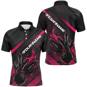 Custom Black And Pink Flame Bowling Shirts For Men, Bowling Team Bowling League Shirts IPHW7211