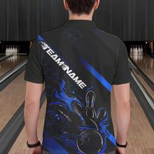 Load image into Gallery viewer, Custom Black And Blue Flame Bowling Shirts For Men, Bowling Team Bowling League Shirts IPHW7212