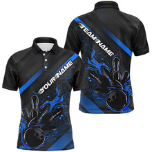 Load image into Gallery viewer, Custom Black And Blue Flame Bowling Shirts For Men, Bowling Team Bowling League Shirts IPHW7212