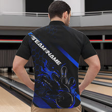 Load image into Gallery viewer, Custom Black And Blue Flame Bowling Shirts For Men, Bowling Team Bowling League Shirts IPHW7212