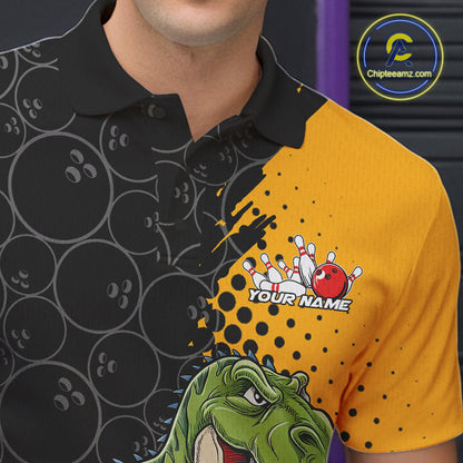 Custom Funny Dinosaur Bowling Polo Shirt For Men, Dinosaur Bowling Team Jerseys IPHW9928