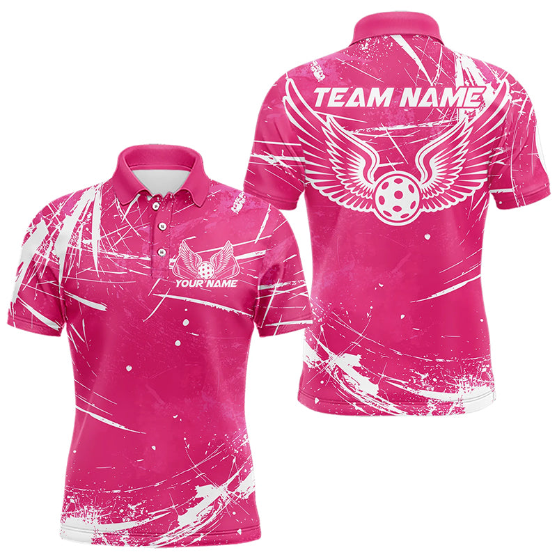 Pink And White Custom Pickleball Wings Polo Shirts For Men, Pickleball Tournament Team Shirt IPHW8214