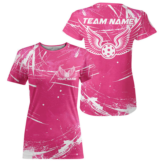 Pink And White Custom Pickleball Wings T-Shirts For Women, Pickleball Tournament Team IPHW8214
