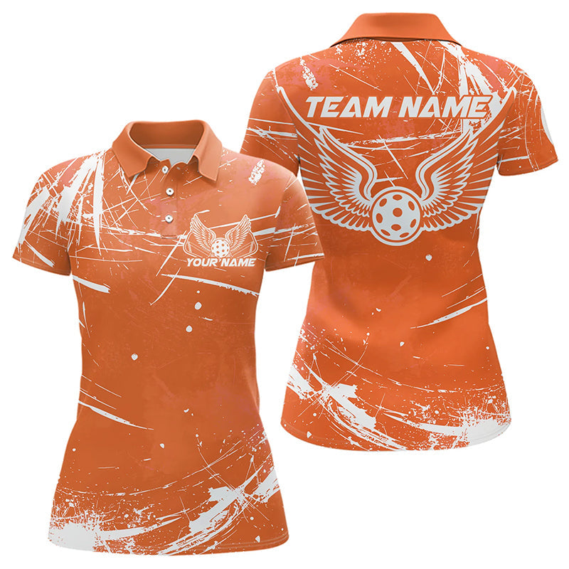 Custom Orange Pickleball Wings Polo Shirts For Women, Pickleball Tournament Team Shirt IPHW8215