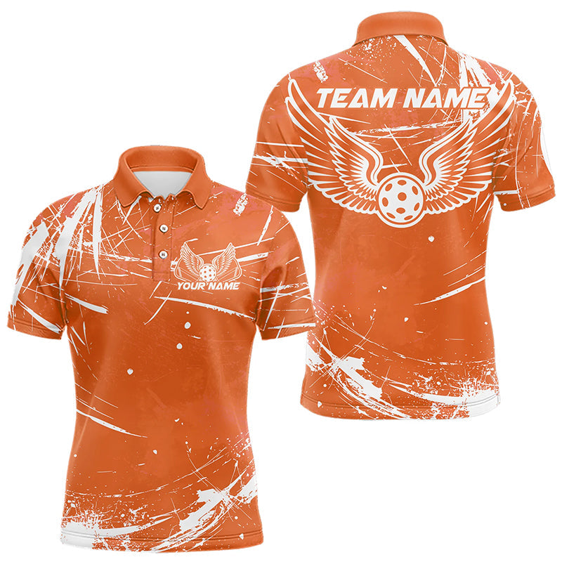 Custom Orange Pickleball Wings Polo Shirts For Men, Pickleball Tournament Team Shirt IPHW8215