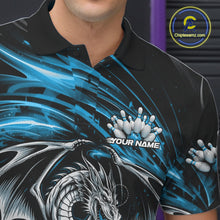 Load image into Gallery viewer, Custom Black And Blue Fire Flame Dragon Bowling Jerseys Bowling Team Men Polo Shirt IPHW10292